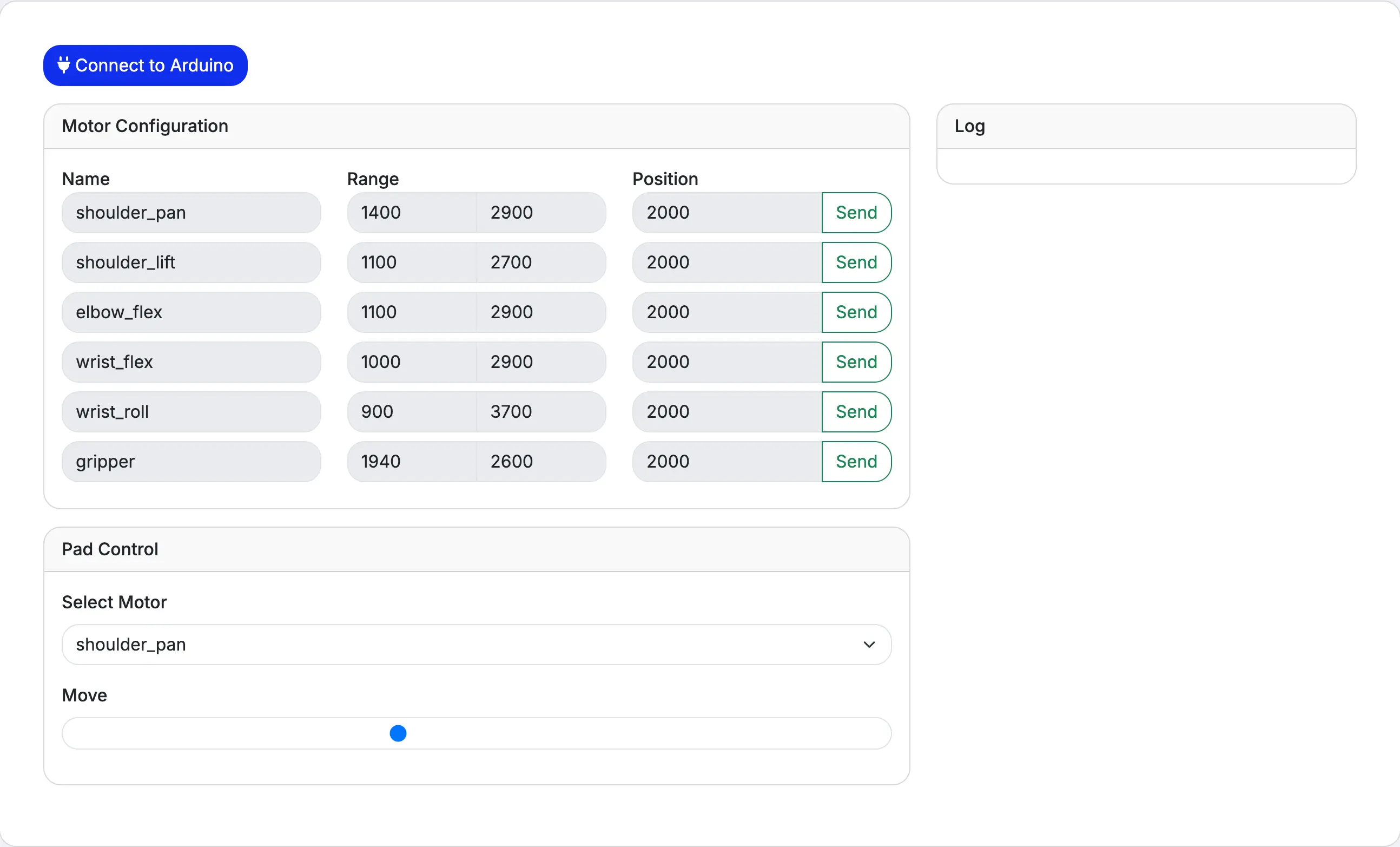 React control console for the SO-100 robotic arm